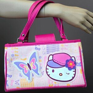 Vintage Y2K Hello Kitty 2006 Sanrio Handbag Bag Purse Pink Purple Butterfly